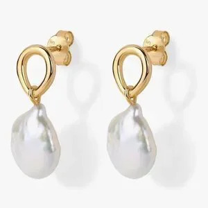 New?14k Gold Plated Elegant Gold And Pearl Drop Earrings